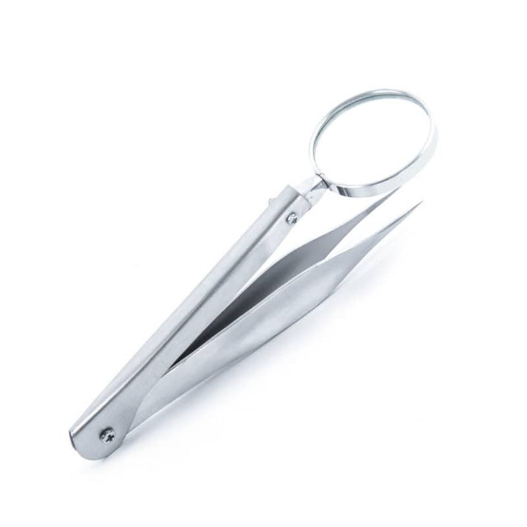 Forceps with magnifying glass